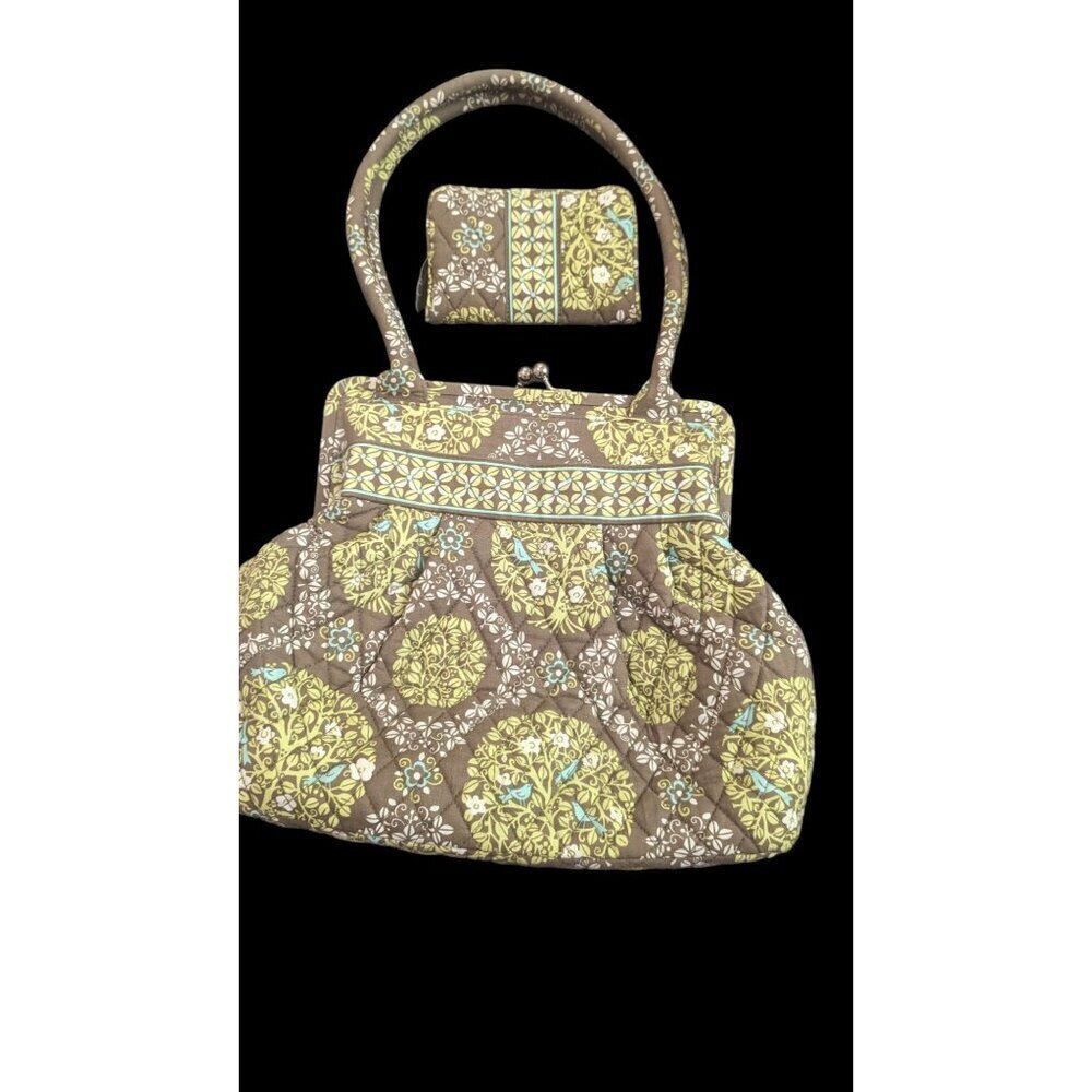 Vera Bradley Kiss Lock Alice Sittin in a Tree Teal/GreenPurse Hand‎ Bag + wallet
